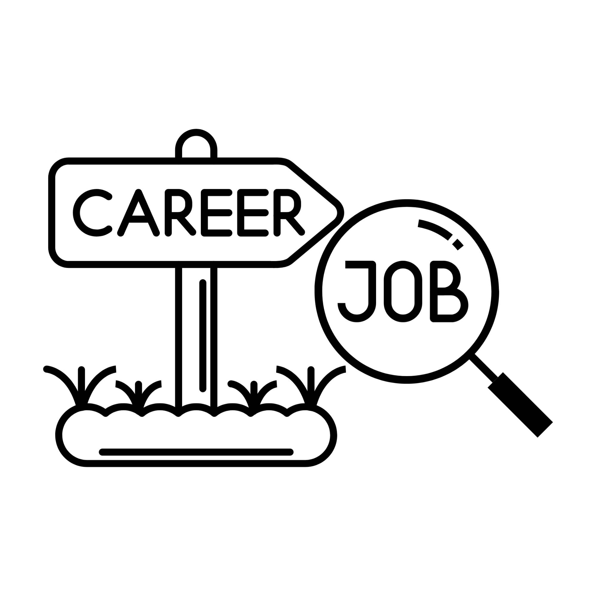 A sign that says the word career and a magnifying glass with the word job on it.